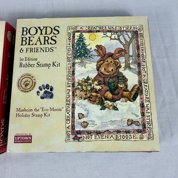 Boyd’s Bears Rubber Stamp Kit x2 Elliot and the Tree Manheim Eco-Moose Crafts - Picture 3 of 5